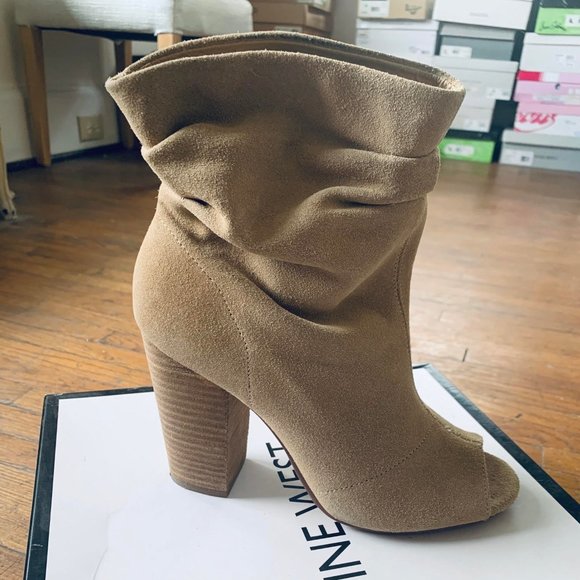 Tan Suede Open Toe Ankle bootie - Picture 1 of 5